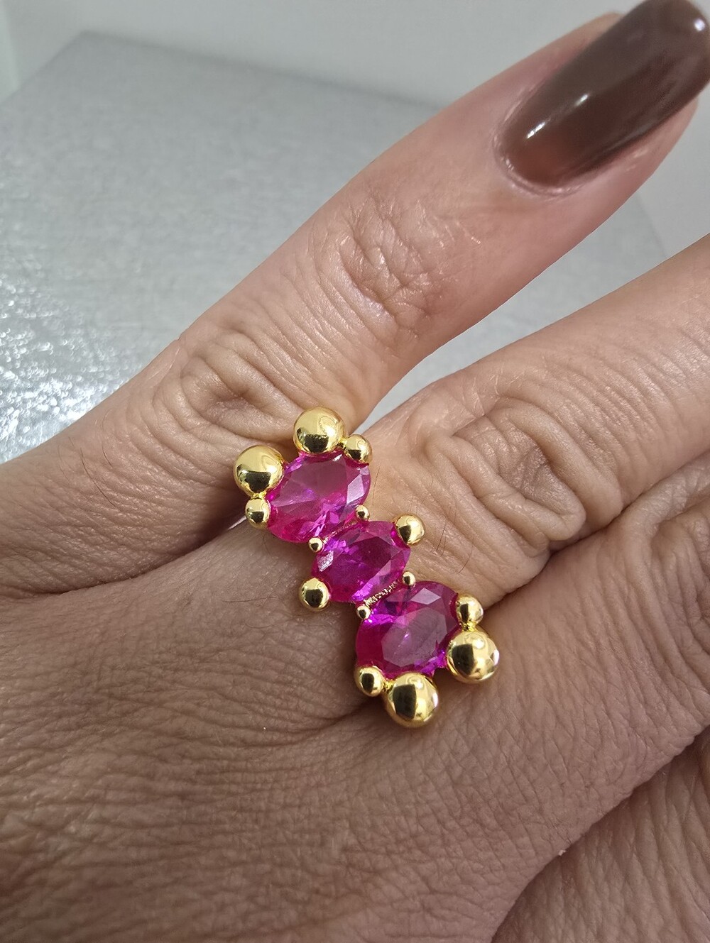 Tous Medium Gold plating over silver bear motif lab-grown Ruby Color Bear Ring 6